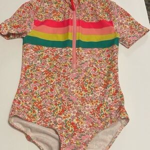 Mini Boden Pink and Green Floral One Piece Swimsuit